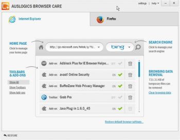 скриншот Auslogics Browser Care